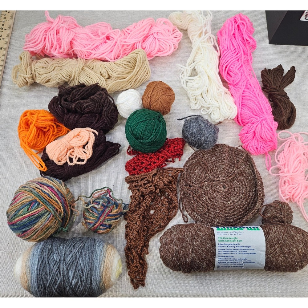 Columbia-Minerva Yarn Lot Mixed Colors Acrylic Linen Knitting Crochet Stash